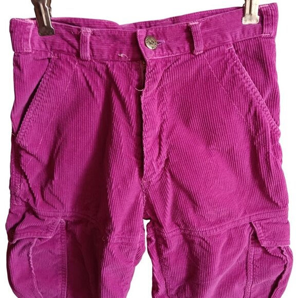Vintage 80's Pierre Bonée Girls 12 24x25 Corduroy Cargo Pants Fuchsia Pink Cords - Picture 2 of 5